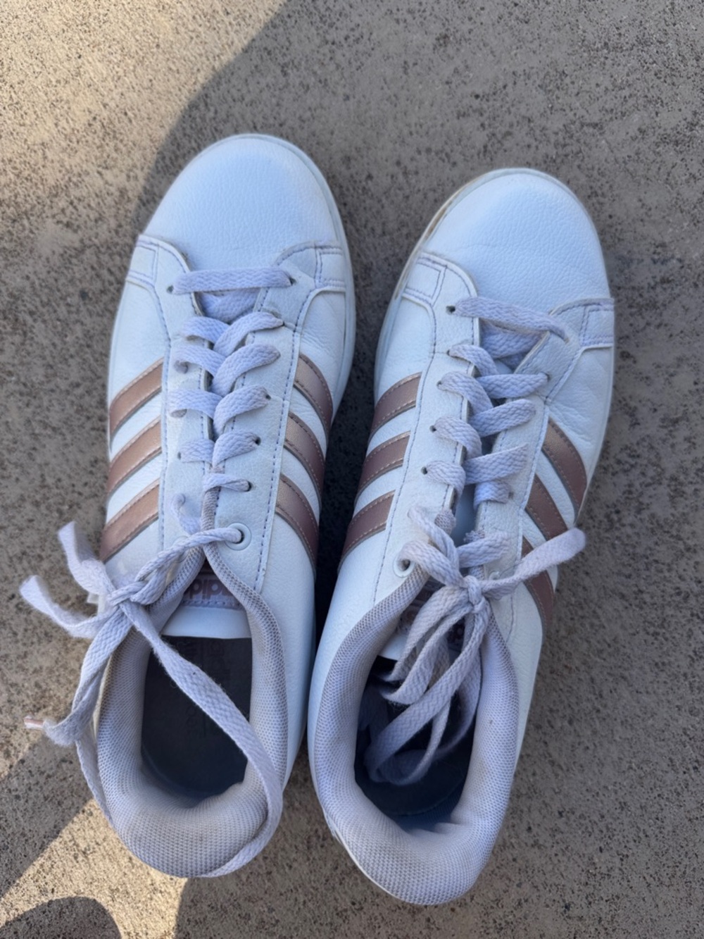 adidas White Sneakers with Rose Gold Stripes
